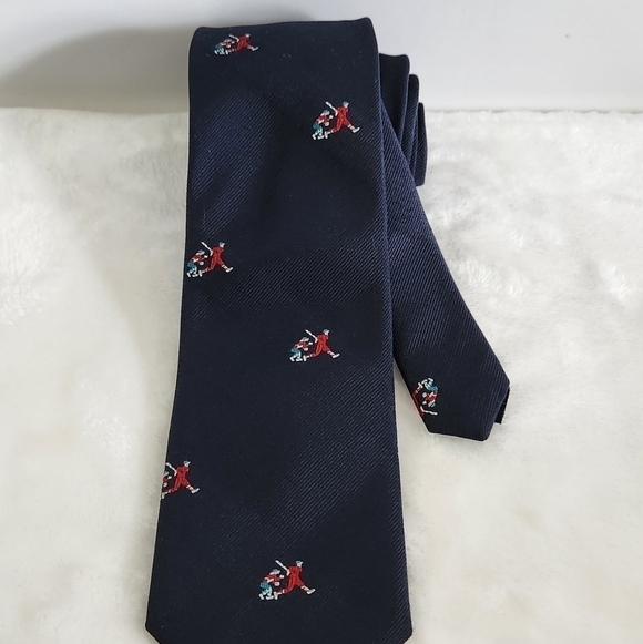 Lands' End Direct Merchants Silk Navy Blue Baseball Player Catcher Necktie Tie - Picture 2 of 11